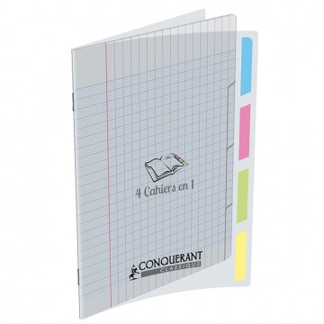 CAHIER 4-CAHIERS-EN-1 AGRAFE 170X220 POLYPRO INCOLORE 140P SEYES CONQUERANT CLAS