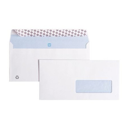 Boîte couleur de 500 enveloppes Format 110x220 blanc 80 Grs Avec fenêtre 45x100