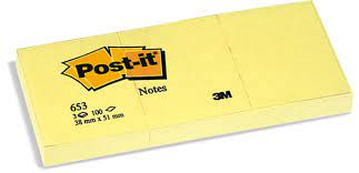 Notes Post-it® Jaune, 38 x 51 mm, lot de 3 blocs filmés par 4
