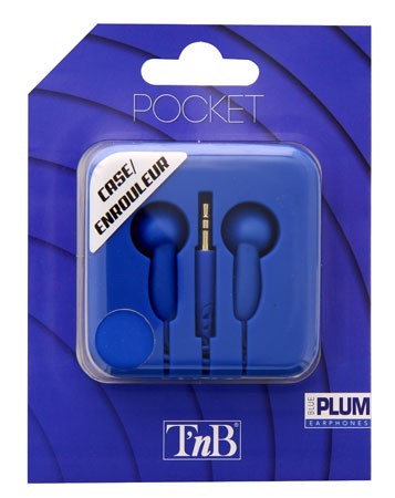 POCKET -écouteurs boutons avec étui enrouleur en silicone - bleu