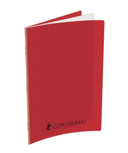 CONQUERANT Cahier A4 Grands Carreaux Seyès 192 Pages Agrafées Polypro Rouge