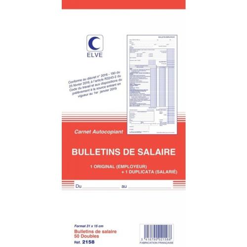 BULLETINS DE SALAIRE 310X150 50/2+0 AUTOCOPIANT