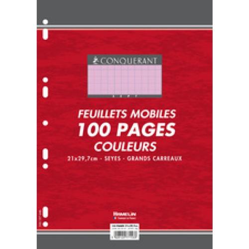 CONQUERANT Feuilles Simples A4 Grands Carreaux Seyès 100 Pages Sous Film Roses