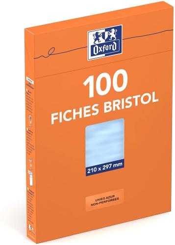 OXFORD Bloc de Fiches Bristol A4 Uni 100 Fiches Bleues Etui Cartonné