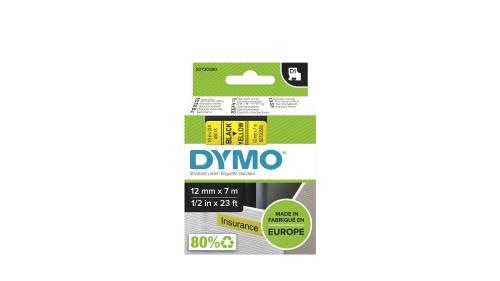 Rubans Dymo D1 pour titreuse LM  et  LP - Dim. 12 mm x 7 m - Ruban jaune / écriture