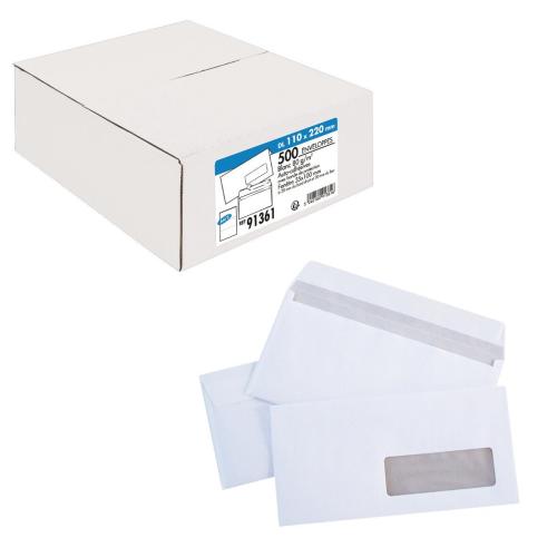 Boîte couleur de 500 enveloppes Format 110x220 blanc 80 Grs Avec fenêtre 35x100