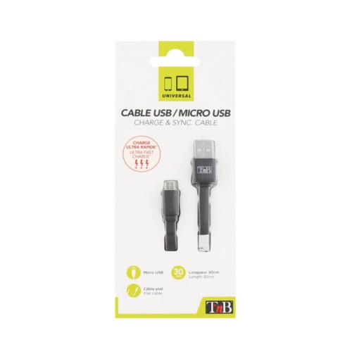 Câble USB/micro USB plat 0.3m - noir