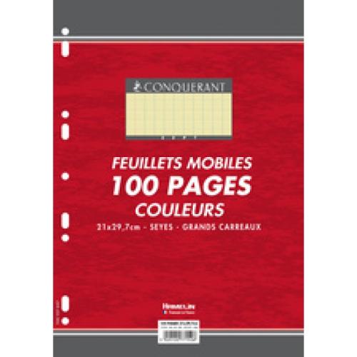 CONQUERANT Feuilles Simples A4 Grands Carreaux Seyès 100 Pages Sous Film Jaunes