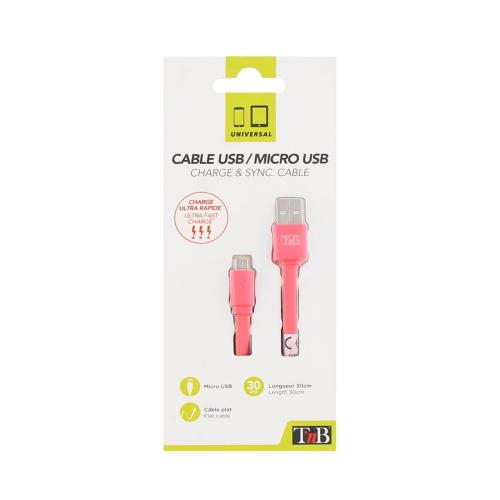 Câble USB/micro USB plat 0.3m - rose